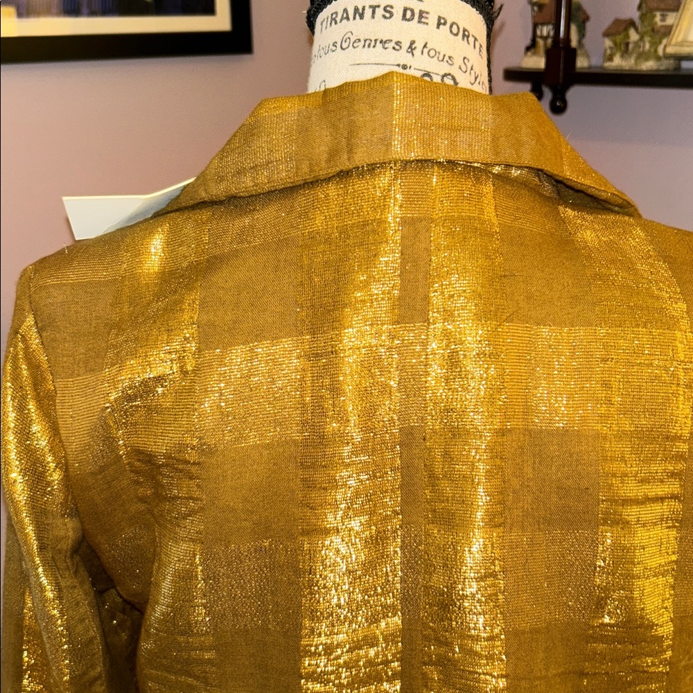 Size Med-Lustrous metallic Gold checked Women's Blazer - Picture 8 of 9
